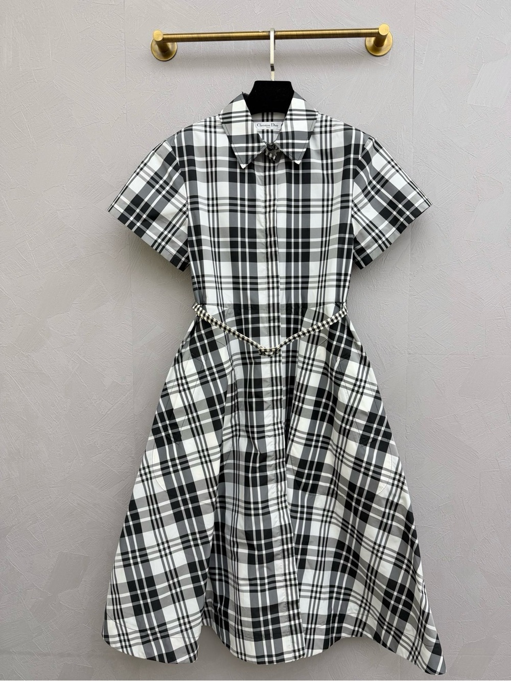 Dior Black & White Plaid Shirt Dress with Chain Waist